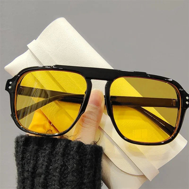Ochelari de soare la modă pentru femei și bărbați, ochelari de soare cu ramă dublă, stil vintage, pentru activități în aer liber, călătorii și conducere, cu protecție UV400