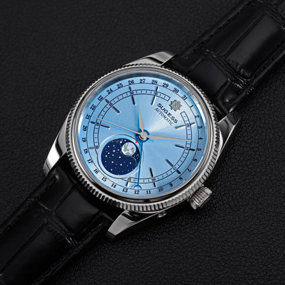Sugess 40mm Watch of Men Moonphase Automatic ST2108 Movement Sapphire Crystal Mechanical Wristwatches Waterproof Date 2024 New