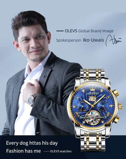 OLEVS 9910 Original Men's Automatic Mechanical Watch Luxury Skeleton Stainless steel Waterproof Luminous Watches