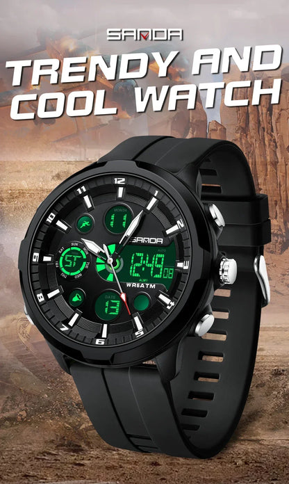 SANDA 9053 G Sports Military Men's Watches Luxury Digital Watch 50M Waterproof Quartz Wristwatch for Male Relogios Masculino