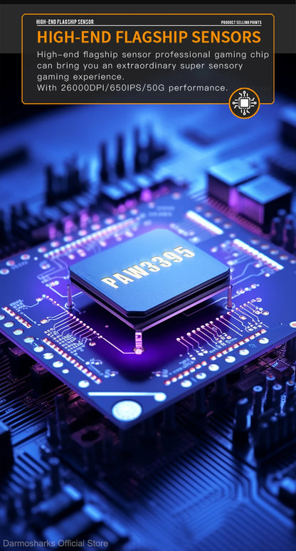 Herná myš Darmoshark M3Pro 2.4G BT bezdrôtová s trojitým režimom, snímačom PAW3395, N52840, 26000DPI, pre veľkú ruku, makro ovládač, myš na hranie