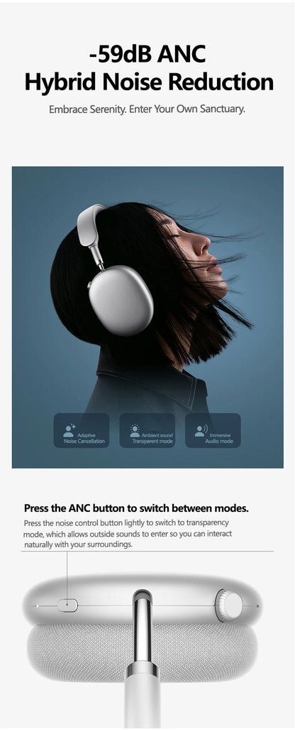 Picun F8MAX ANC kabelloser Kopfhörer, 59dB hybrides aktives Noise Cancelling, Spatial-Audio-Ohrhörer, Bluetooth 6.0, Over-Ear-Headset, 180H