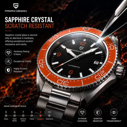Pagani Design New Top Men's Mechanical Watch Luxury Sapphire Stainless Steel 100m Waterproof Ceramic Bezel Automatic Watch