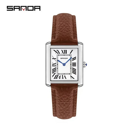 SANDA 9031/1108 Sport Casual Women Men Quartz Watches Reloj Luxury Couple Watch Resistant Leather Strap Square Dial Waterproof