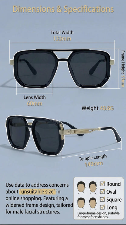 Ochelari de soare pătrați polarizați pentru bărbați, de lux, în stil vintage, cu punte dublă, lentile cu gradient, ochelari de soare pentru șofat, ochelari de soare retro cu partea superioară plată, pentru bărbați
