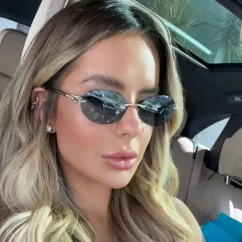 Ochelari de soare ovali fără ramă, de înaltă calitate, casual și luxoși, pentru femei, fără ramă, la modă și personalizați