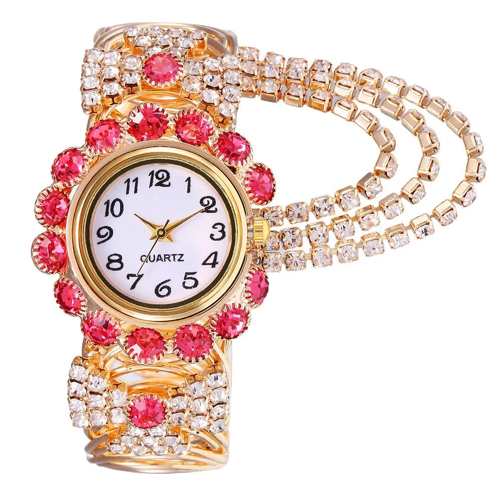 5PCS Luxury Rhinestone Women Watches Jewelry Set Fashion Adjustable Bangle Ladies Quartz Wristwatch Reloj Mujer（Without Box）