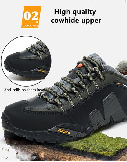 Mountaineering Shoes Men's Genuine Leather Outdoor Sports Anti-Slip Mountaineering Hiking Shoes Breathable Tourism Shoes