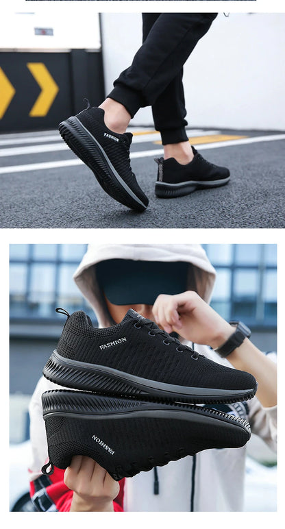Herr- och dam-sneakers i stickat material, andningsbara sportskor för löpning, promenader och gym