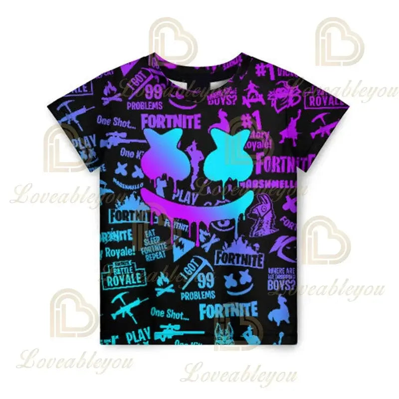 Детска тениска Cartoon Fortnite New Summer с 3D принт за момчета и момичета, streetwear дрехи за възрастни и деца, забавна тениска с обло деколте