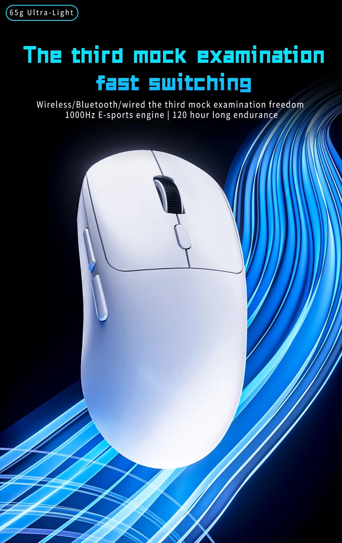 Bluetooth gaming miš, punjivi miš za gamere PAW3395, lagan ergonomski bežični miš za esport