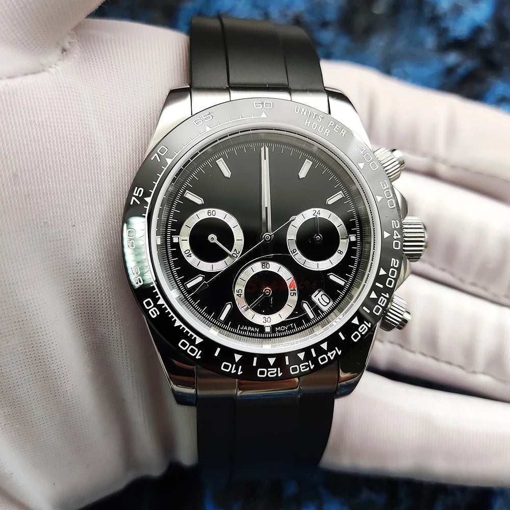 20 Colors dress 39mm Quartz Chronograph Sapphire Crystal Stainless Luminous Men's Watch VK63 Movement Calendar Strap
