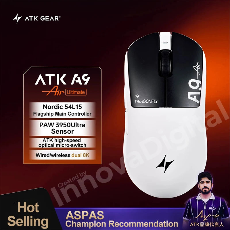 ATK Dragonfly A9 Ultimate kabellose Gaming-Maus A9 Air PAW3950 ultraleichte ergonomische E-Sports-Gamer-FPS-Maus CSGO A9 Ultra