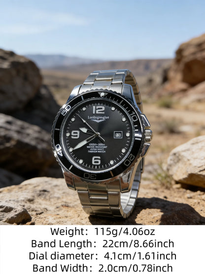 Men's Luxury Diving Quartz Watch, Classic Style, Waterproof, Luminous Calendar, Stainless Steel Strap, Business Casual Style, Men's Watch, High-Quality Gift, Gift for Men