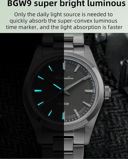 ADDIESDIVE Luxury Men's Steel Watch Bubble Mirror Glass Quartz Watch BGW9 Blue Luminous 100ATM Analog Watch Reloj Hombre AD2066
