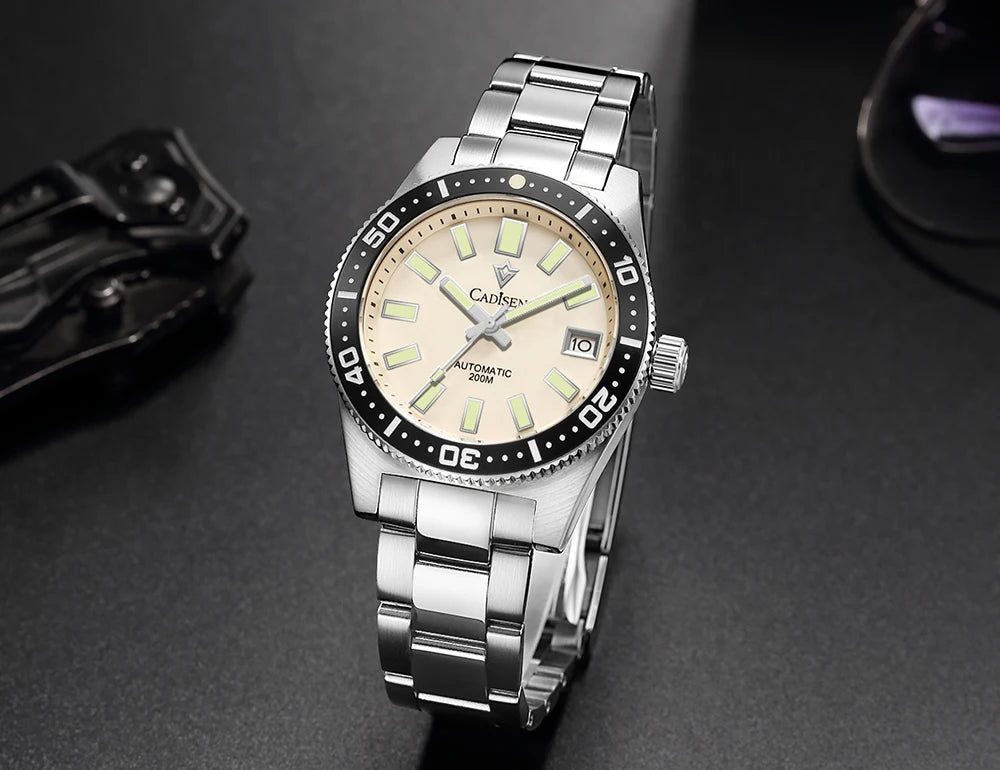 CADISEN New 38mm Diver Mens Watch Japan 8215 Automatic Mechanical Sapphire Glass Date Luminous 100M Waterproof Wrist watch Men