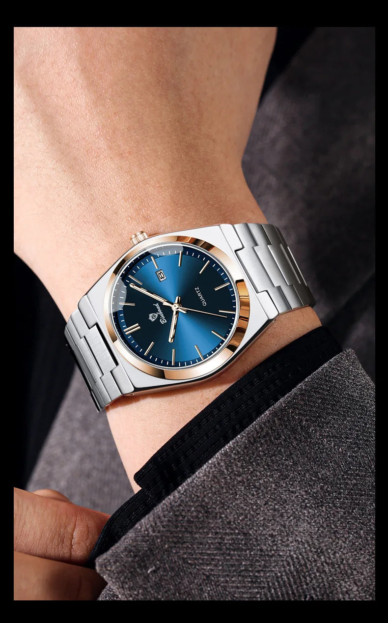 UTHAI Men Watch Light Luxury Brand Stainless Steel Calendar Waterproof Male Business Leisure Fashion Quartz Clock Watch