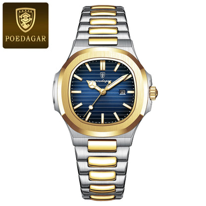 POEDAGAR Square Luxury Watch For Woman Waterproof Luminous Date Ladies Wristwatch Stainless Steel Fashion Quartz Women's Watches