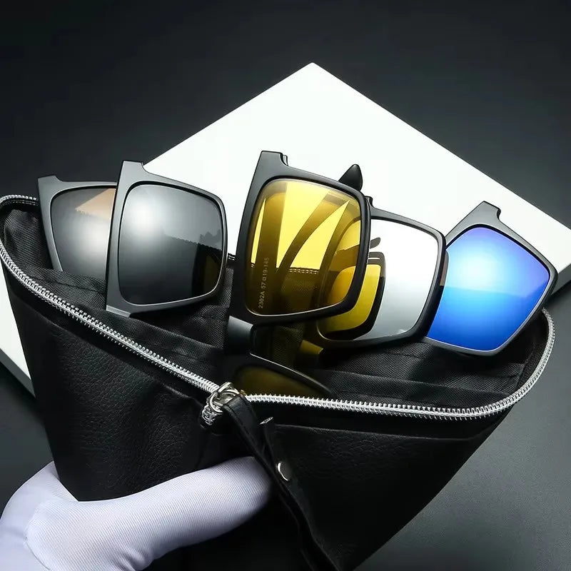 Ochelari de soare polarizați cu magnet pentru miopie, pentru femei și bărbați, ochelari cu clemă, ochelari optici pătrați, rame de ochelari 6 în 1 – de la -0,5 la -10