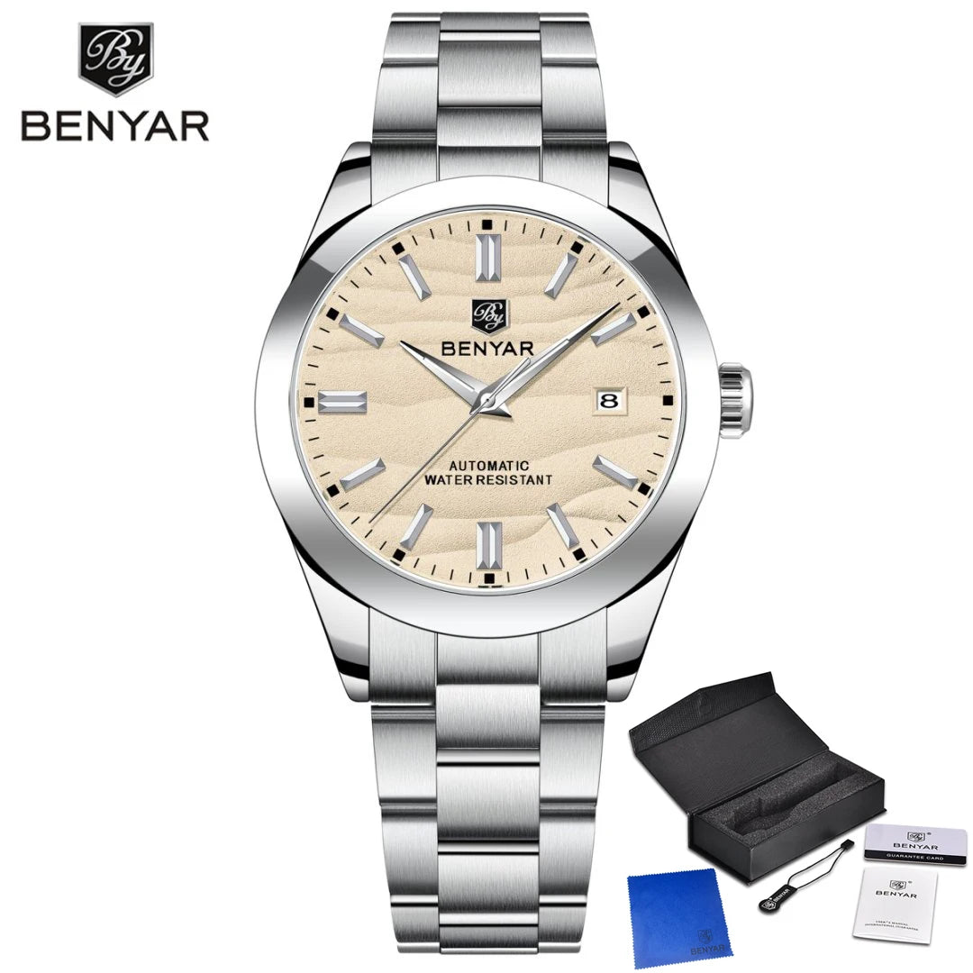 BENYAR best seller 40MM Luxury Mechanical Automatic Watch 316L Stainless Steel Waterproof Calendar Fashion SimpleWatches for Men