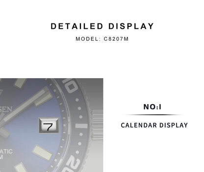 CADISEN New 38mm Diver Mens Watch Japan 8215 Automatic Mechanical Sapphire Glass Date Luminous 100M Waterproof Wrist watch Men