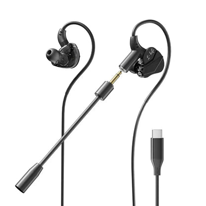 Auriculares para videojuegos con doble micrófono, auriculares estéreo Hi-Fi para videojuegos con conexión tipo C y cable de 3,5 mm, auriculares intraauriculares con reducción de ruido y micrófono para Samsung