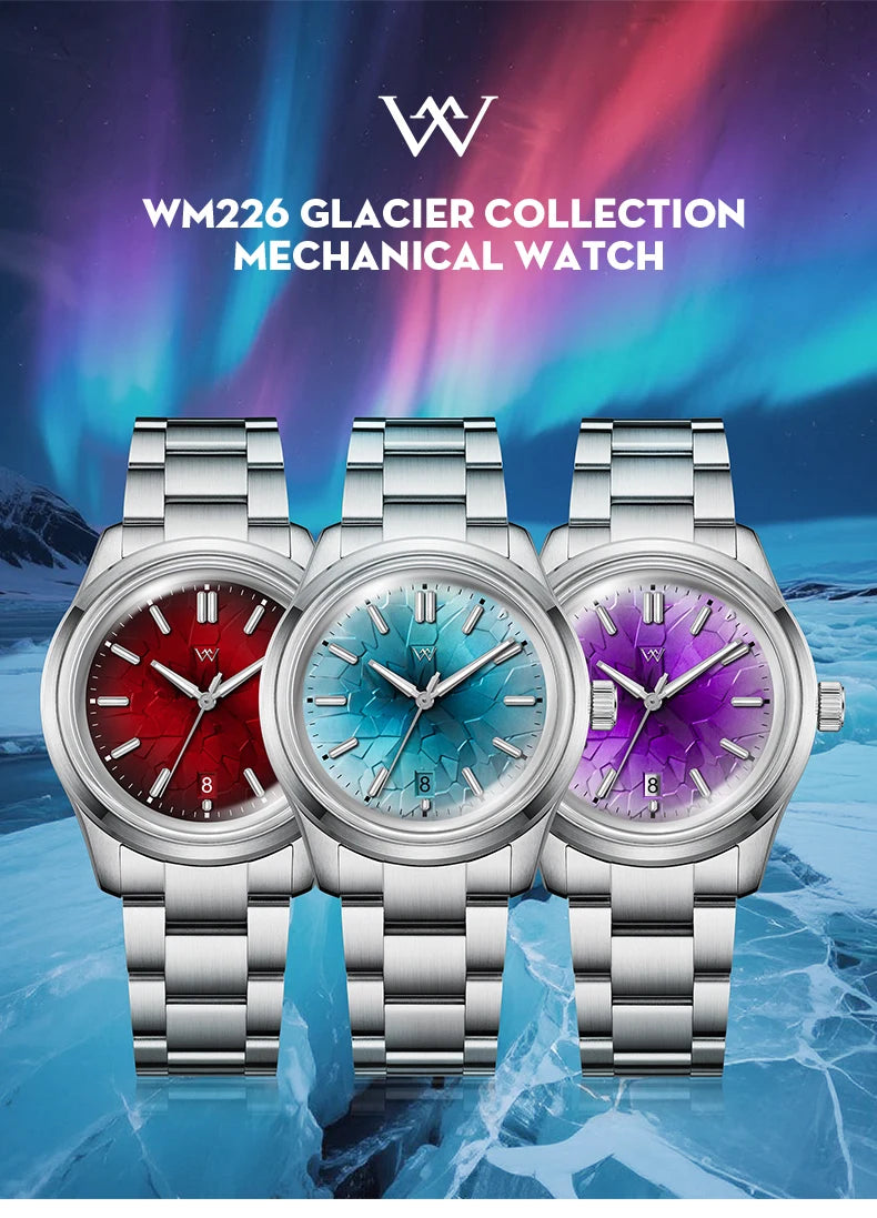 WM Watch Automatic Mechanical Men Watches NH35 Sapphire Glacier Collection 100M Water Resistant Man Welly Merck Watch WM226