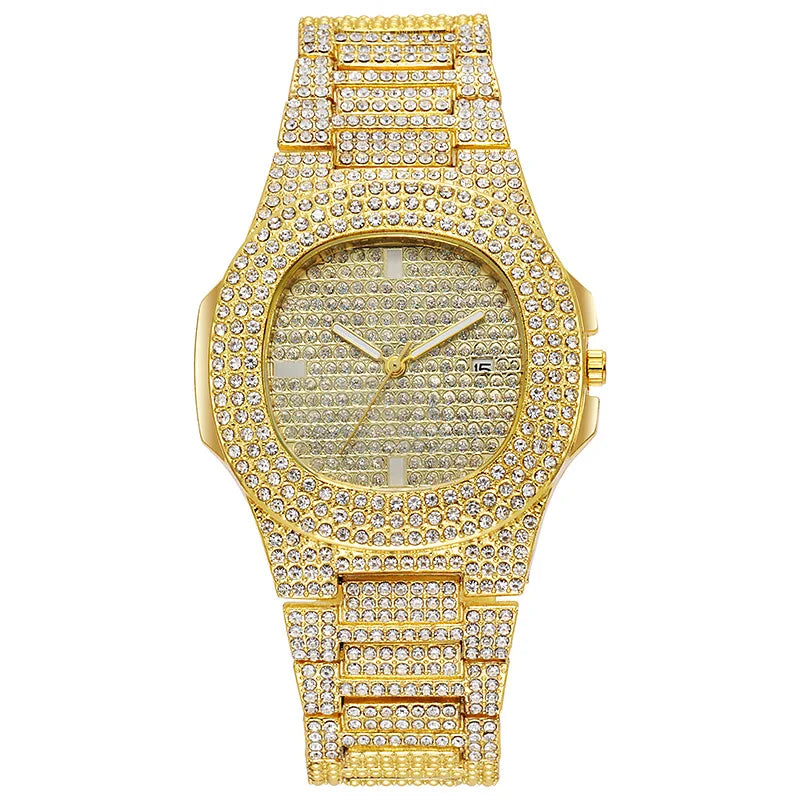 2022 New Iced Out Women Watch Gold Silver Color Square Diamondd Quartz Luxury Hip Hop Wrist Watches Roman Clock Gift boyfriend