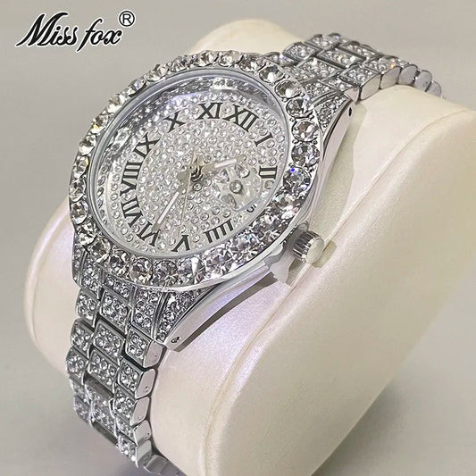 Luxury Jewelry Watch For Women Hip Hop Brand MISSFOX Fashion Waterproof Iced Diamond Quartz WristWatch Ladies Gift Hot Sale