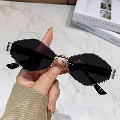 Ochelari de soare hexagonali la modă pentru femei, cu ramă retro aurie, pentru plajă, vacanță, călătorii și condus