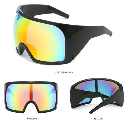 Ochelari de soare futuristici cu ramă învelitoare, lentile curbate Rave, protecție UV400, ochelari de soare supradimensionați Y2K pentru femei și bărbați