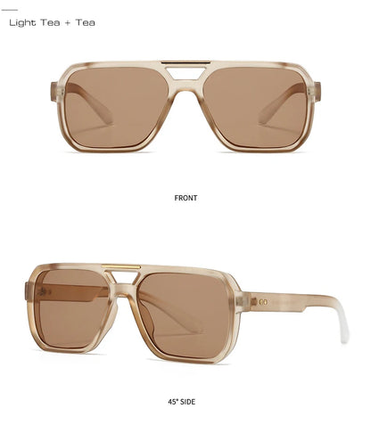 Ochelari de soare SO&EI Fashion cu rame duble, pătrați, pentru femei, stil retro cu nituri, nuanțe de albastru ceai, protecție UV400, ochelari de soare cu gradient pentru bărbați, pentru activități în aer liber