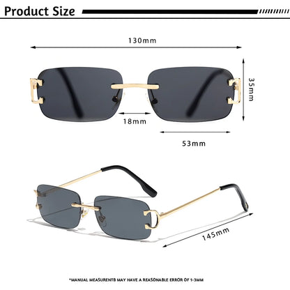 CATERSIDE Ochelari de soare dreptunghiulari albaștri pentru bărbați, ochelari de soare pătrați fără ramă din metal, la modă, pentru femei, cu lentile degradate, ochelari de exterior, UV400