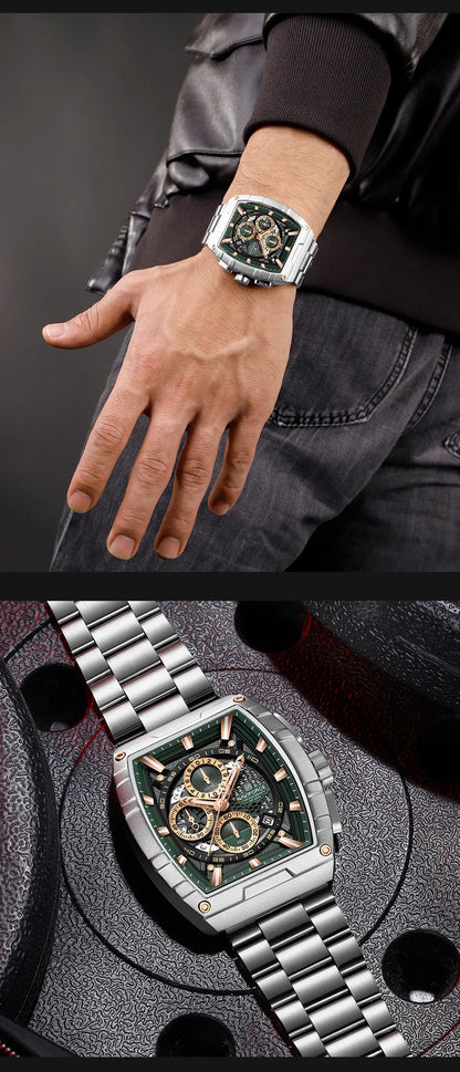 NAVIFORCE Luxury Chronograph Quartz Watch for Men Fashion Tonneau Stainless Steel Man Watches Waterproof Luminous WristWatch