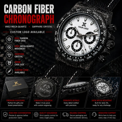 39mm Carbon Fiber Panda Chronograph Watch VK63 Quartz Sapphire Crystal Custom Logo Men's Sports Wristwatch