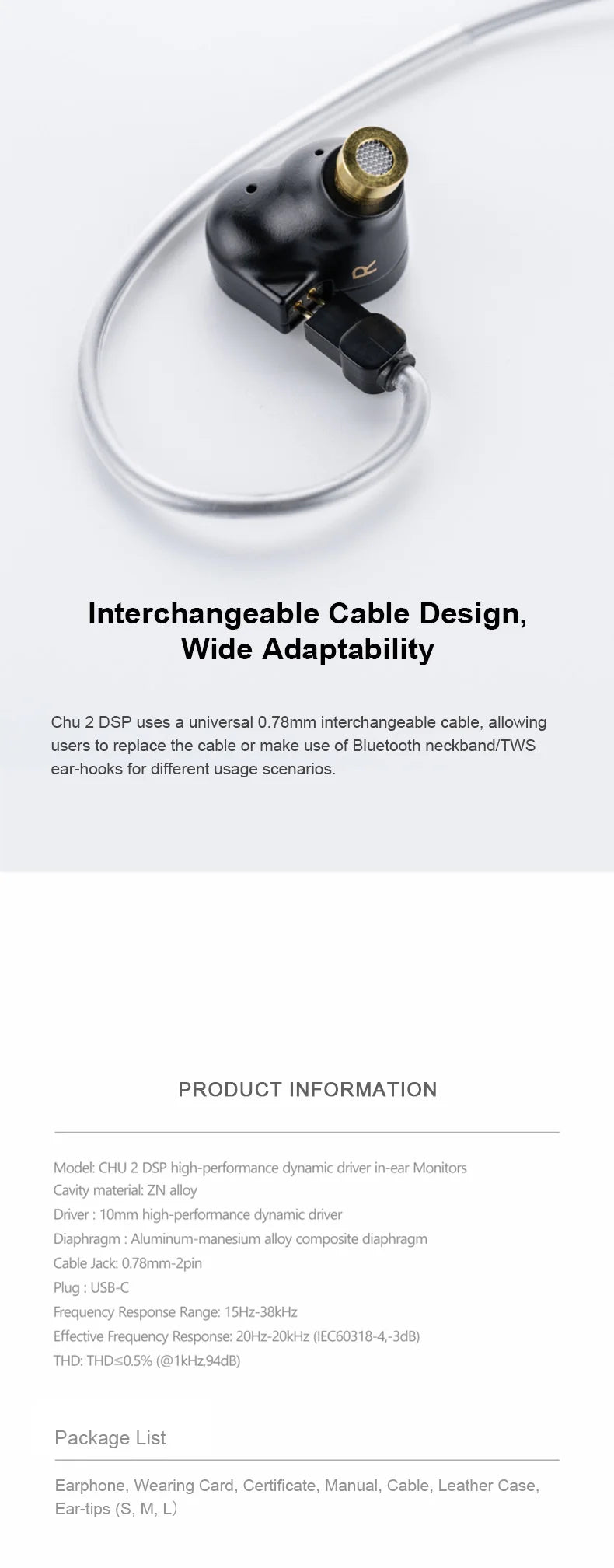 MOONDROP CHU II CHUII DSP Dynamic Driver In-Ear Earphone IEMs HiFi Music Earbuds with 0.78mm Interchangeable Cable Wired Headset