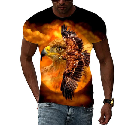 T-shirt para Homem com Águia Divertida Estampada em 3D, T-shirts com Padrão Animal Cool, Verão Harajuku, Corte Largo, Gola Redonda, Manga Curta, T-shirts para Criança