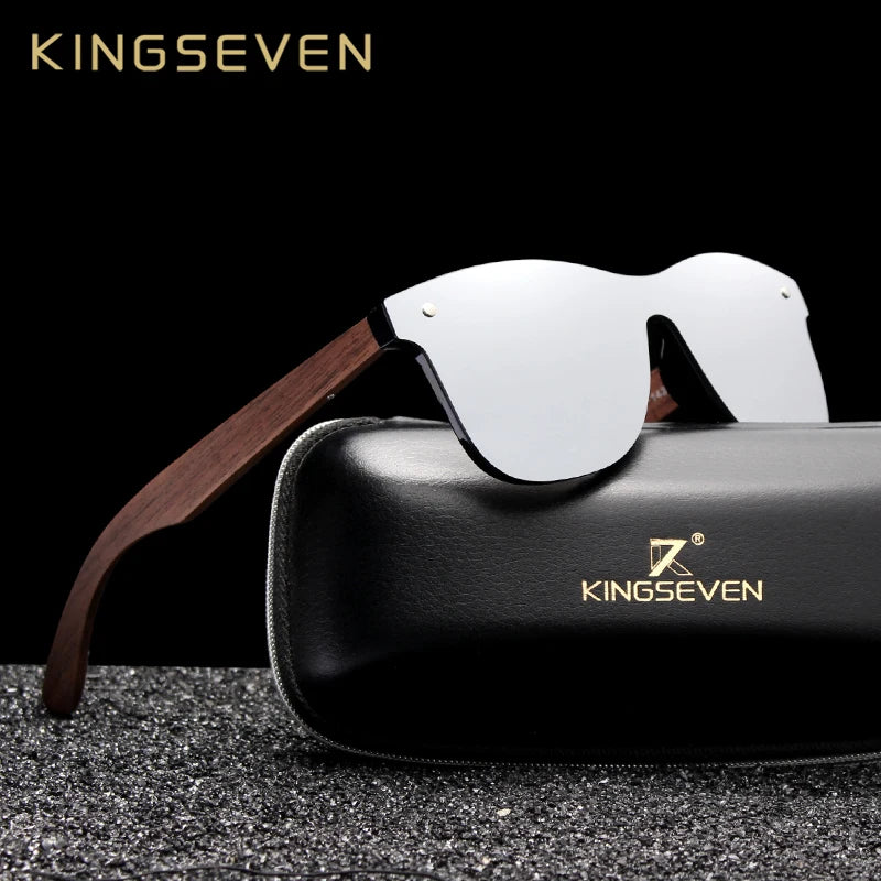 KINGSEVEN Ochelari de soare de lux din lemn de nuc, polarizați, din lemn, de marcă, de designer, fără ramă, cu lentile oglindite, pătrați, pentru femei/bărbați