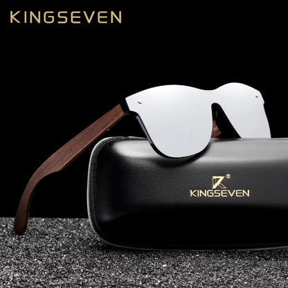 KINGSEVEN Ochelari de soare de lux din lemn de nuc, polarizați, din lemn, de marcă, de designer, fără ramă, cu lentile oglindite, pătrați, pentru femei/bărbați