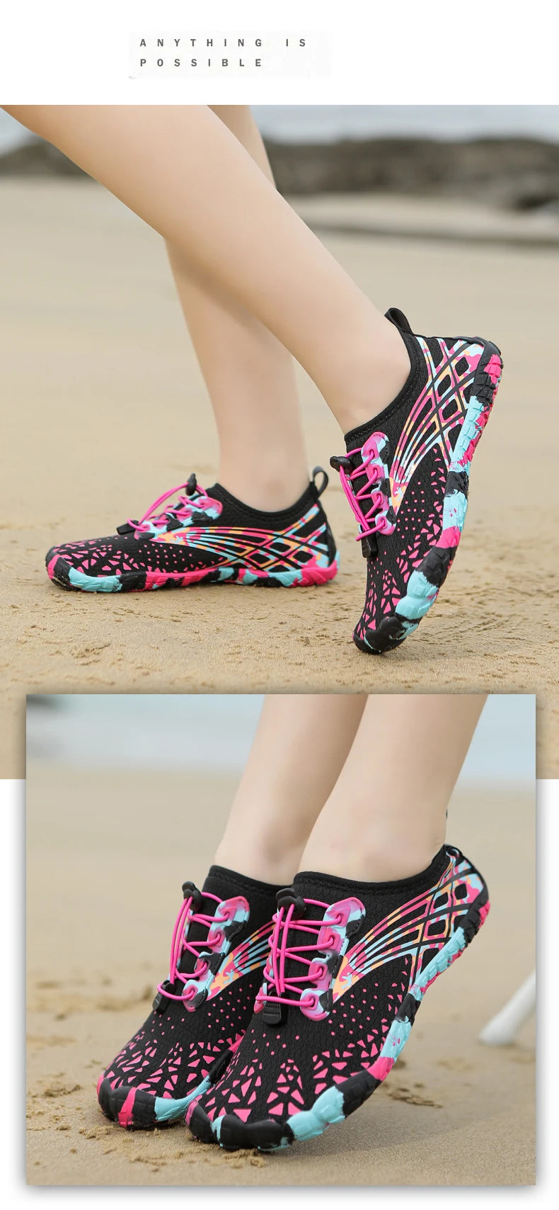 Qiuck Drying Aqua Shoes Women's Water Shoes Swimming Barefoot Five Fingers Aqua Shoes Colorful Beach Seaside Light Sneakers