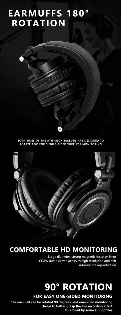 Sanpusen ATH-M50X Professional Studio Monitoring Headphones with 45mm Drivers for Clear Sound and Superior Isolation
