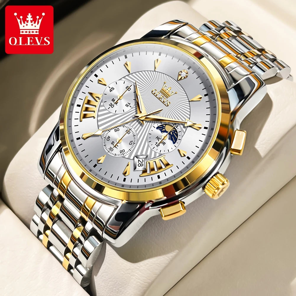 OLEVS Brand Fashion Red Watch for Men Luxury Sport Waterproof Stainless Steel Chronograph Quartz Watches Relogio Masculino