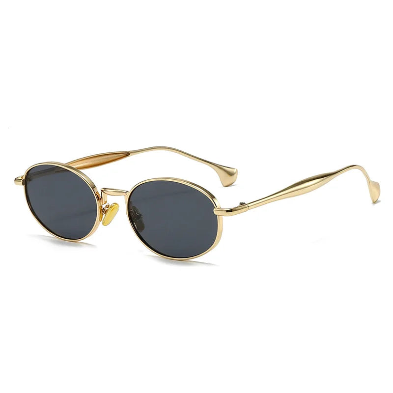 Ochelari de soare cu lentile ovale metalice, protecție UV, ramă mică în stil retro, ochelari de soare clasici de marcă, creație de designer, pentru femei și bărbați