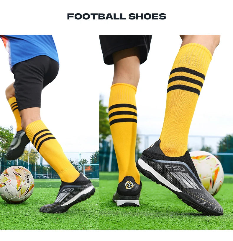 Men Football Boots Futsal Ultralight Soccer Shoes Training TF Match Long Spikes Breathable Indoor Sneakers Cleats Drop Shipping