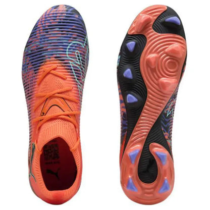 Baskets Puma Future Match 8 FG AG Creativity Pack, couleur orange, motif poppy, noir, 108431-01.