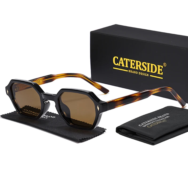 CATERDIDE Ochelari de soare retro poligonali pentru bărbați, cu design personalizat, ramă pătrată, ochelari de soare pentru femei, petreceri, călătorii și vacanțe