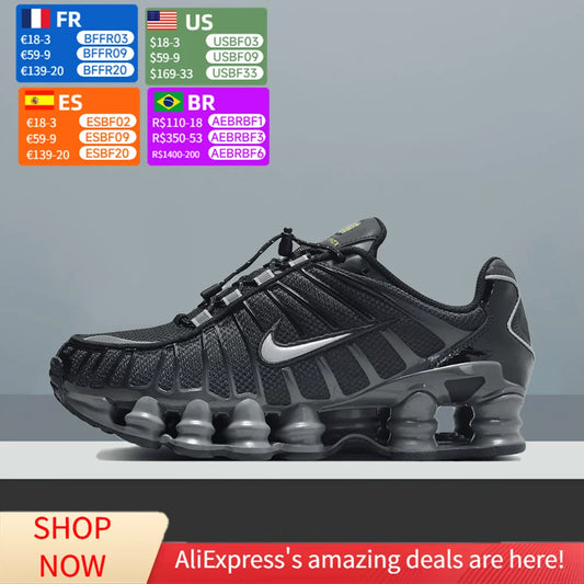 Nike Shox TL Low Women Running Shoes - Full-Length Shox Columns Bouncy Cushion Breathable Mesh Sneakers FV0939-001