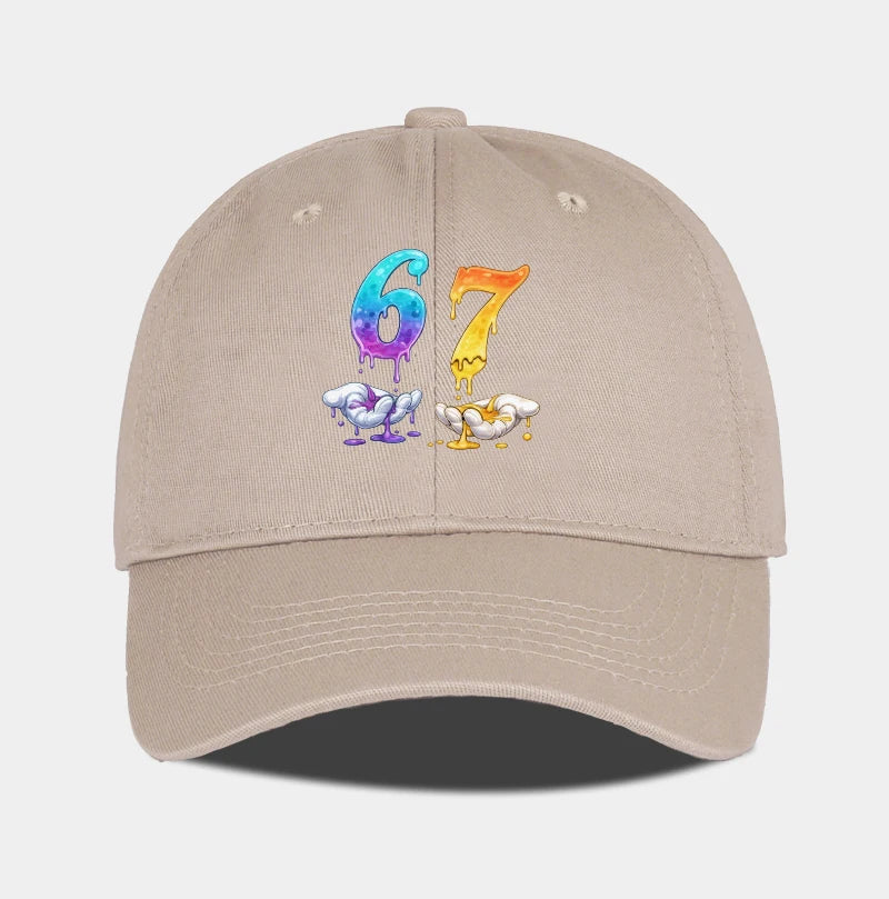 Colorful Dripping Number 67 Print Baseball Cap Adjustable Unisex Cartoon Streetwear Sun Hat