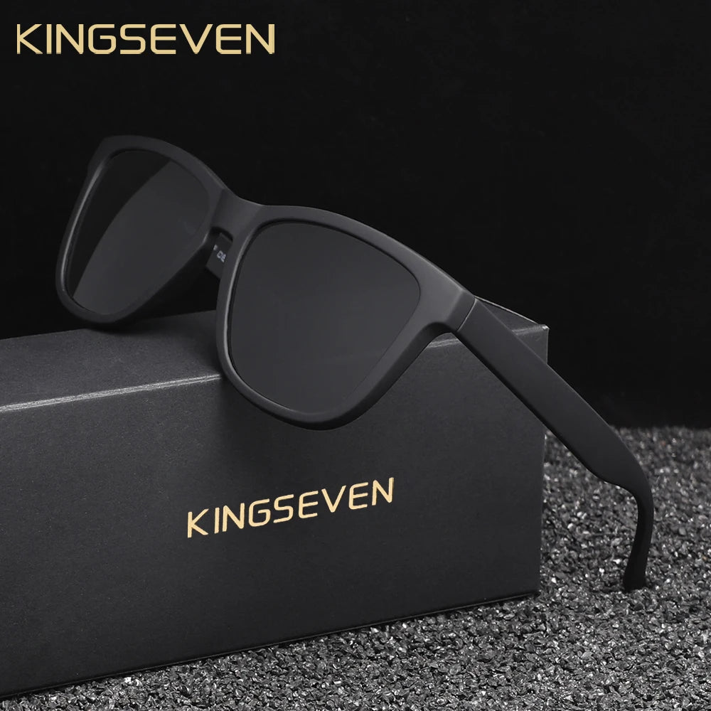 KNGSEVEN Ochelari de soare rotunzi la modă pentru bărbați și femei, casual, polarizați, cu protecție anti-UV400, pentru activități în aer liber, cu ramă neagră, potriviți pentru condus