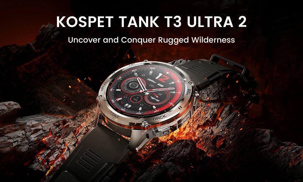 KOSPET TANK T3 Ultra 2 GPS Smart Watch for Men Bluetooth Call 5ATM IP69K Waterproof Men's Watch Stainless Steel Health Monitor